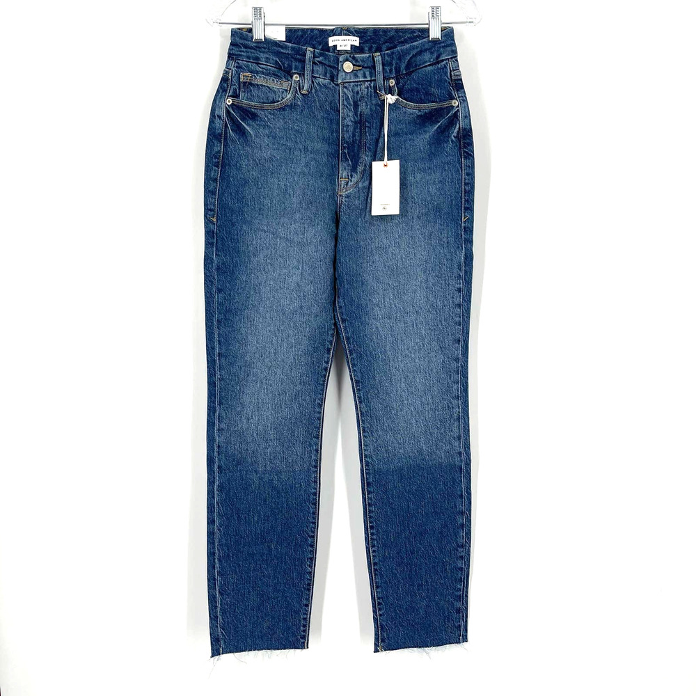 Good American Good Crop Raw Hem Slim Jeans Blue 940‎ Size 4/27 NWT